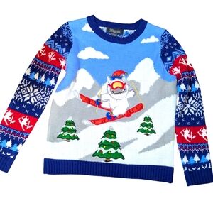 33 Degrees Ugly Kids Monster on Skis Christmas Sweater...Size Large 14/16